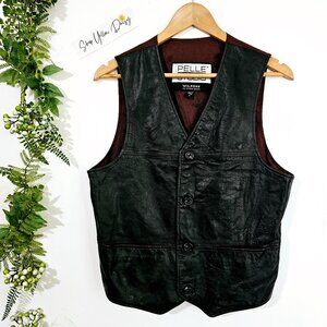 Vintage 80s Pelle Studio Wilsons Leather Vest Black Button-Up‎ Sz M~V5.10